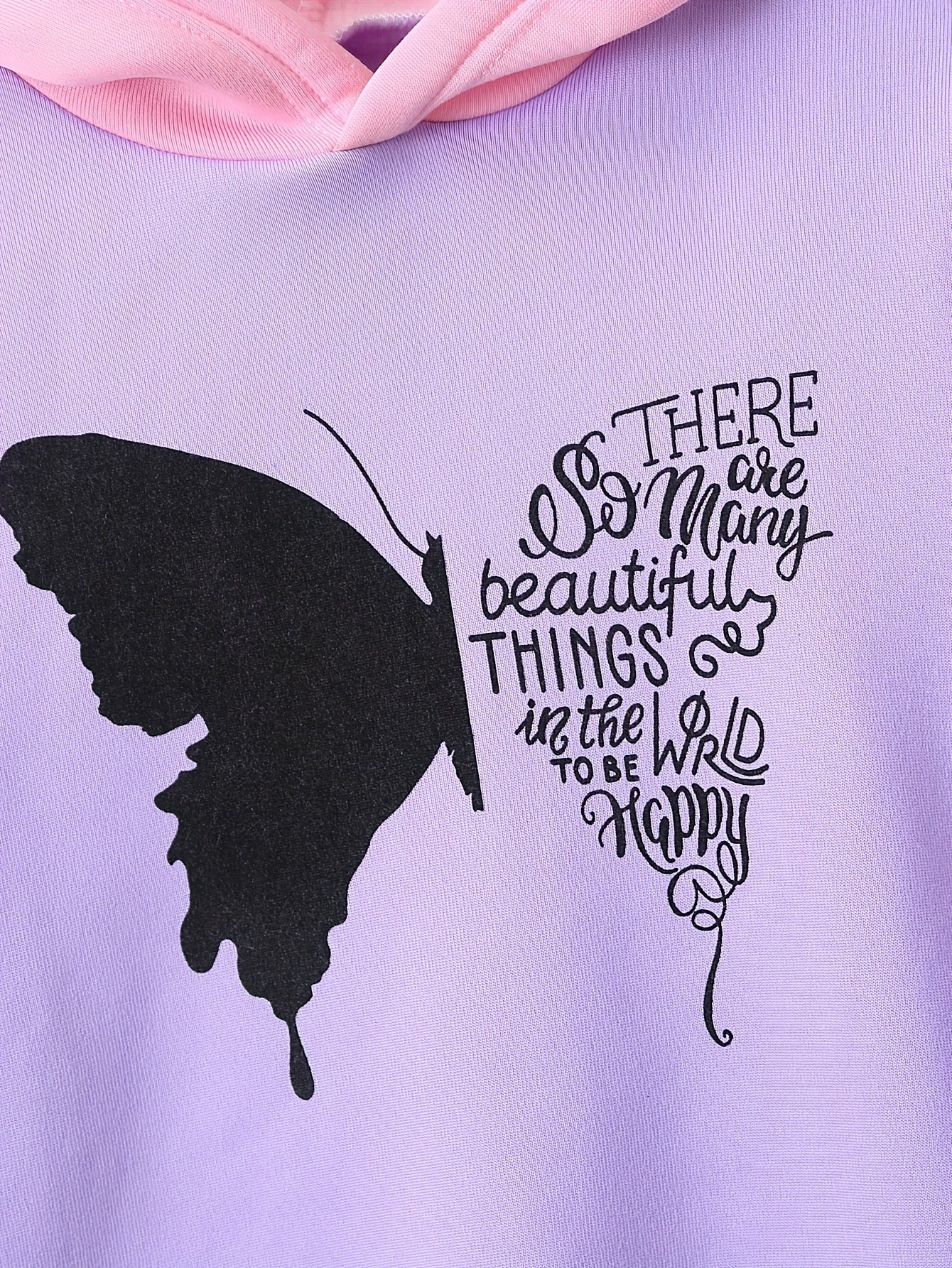 Girls 2-pcs Butterfly Print Fleece Hooded Sweatshirt For 4-12 Years Old,