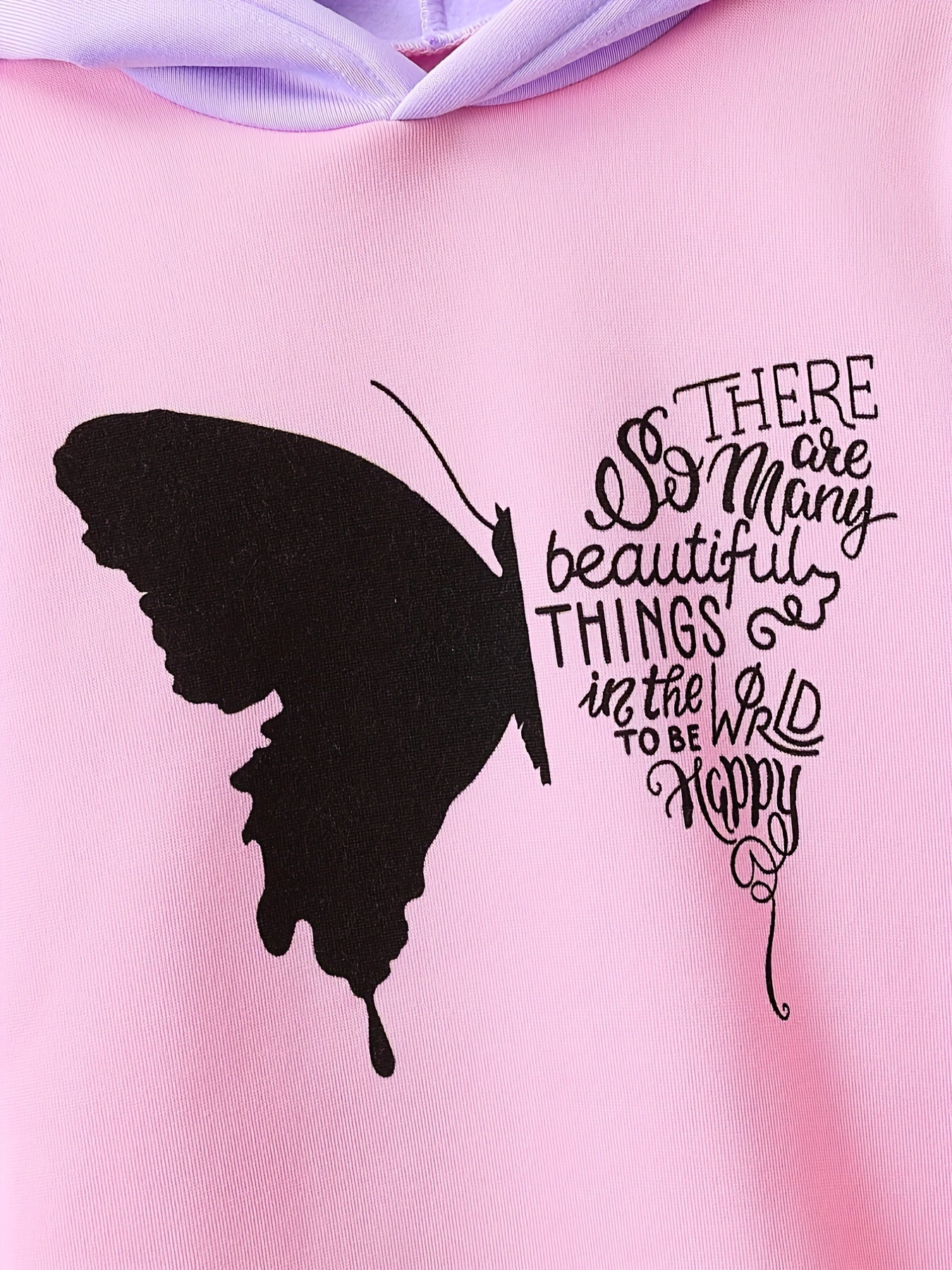 Girls 2-pcs Butterfly Print Fleece Hooded Sweatshirt For 4-12 Years Old,