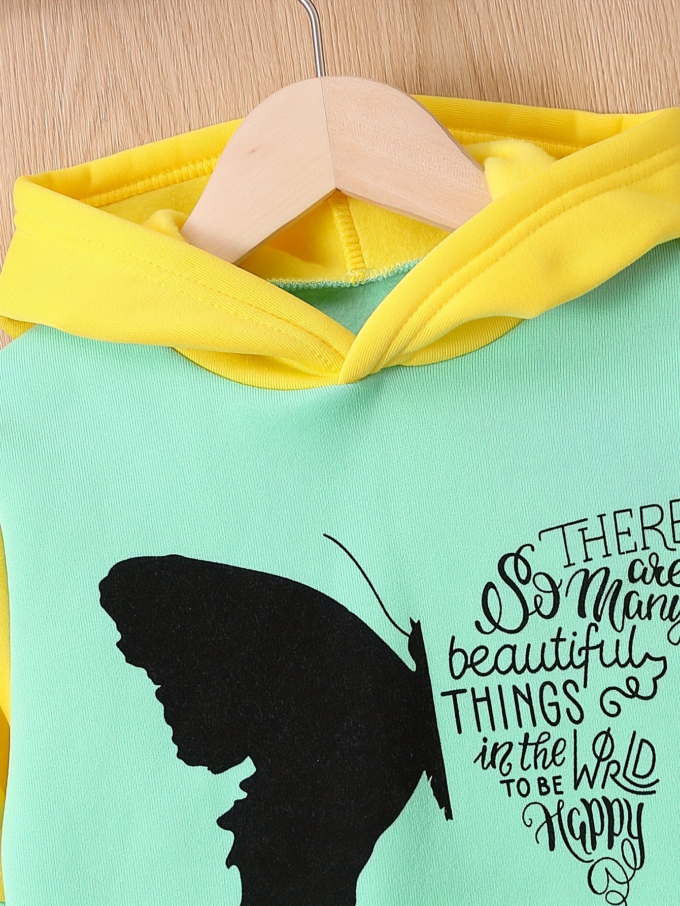 Girls 2-pcs Butterfly Print Fleece Hooded Sweatshirt For 4-12 Years Old,