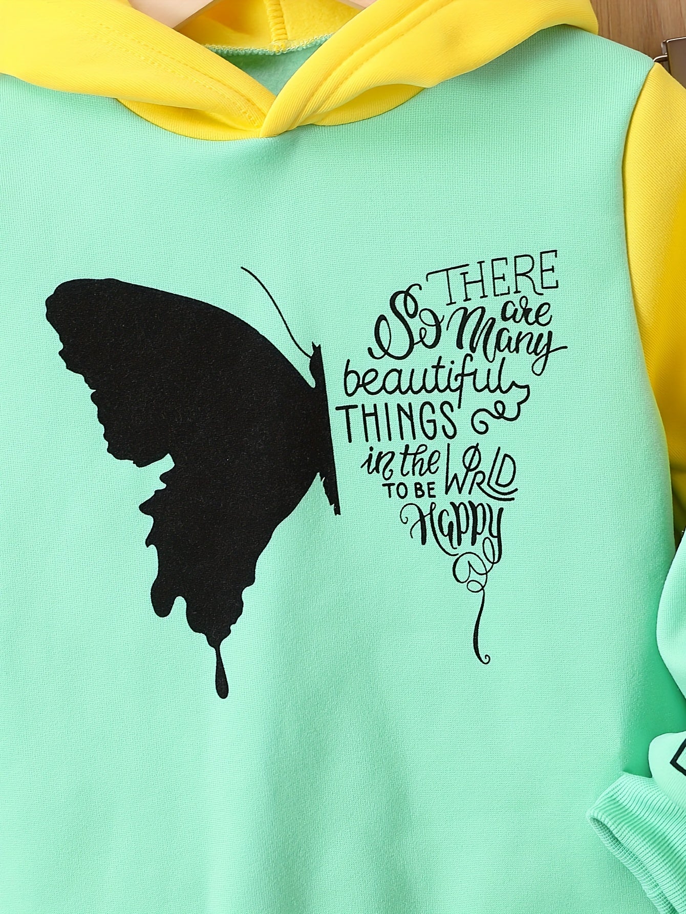 Girls 2-pcs Butterfly Print Fleece Hooded Sweatshirt For 4-12 Years Old,