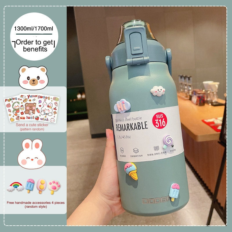 1300ML/1700ML Large Capacity Straw Thermos Stainless Steel Insulated