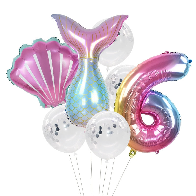 Little Mermaid Party Balloons 32inch Number Foil Balloon Kids Birthday Party Decoration Supplies Baby Shower Decor Helium Globos