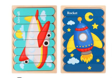 Double Sided Strip 3D Puzzles Wooden Montessori Materials Educational Toy