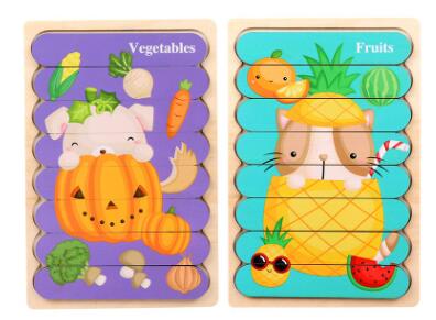 Double Sided Strip 3D Puzzles Wooden Montessori Materials Educational Toy