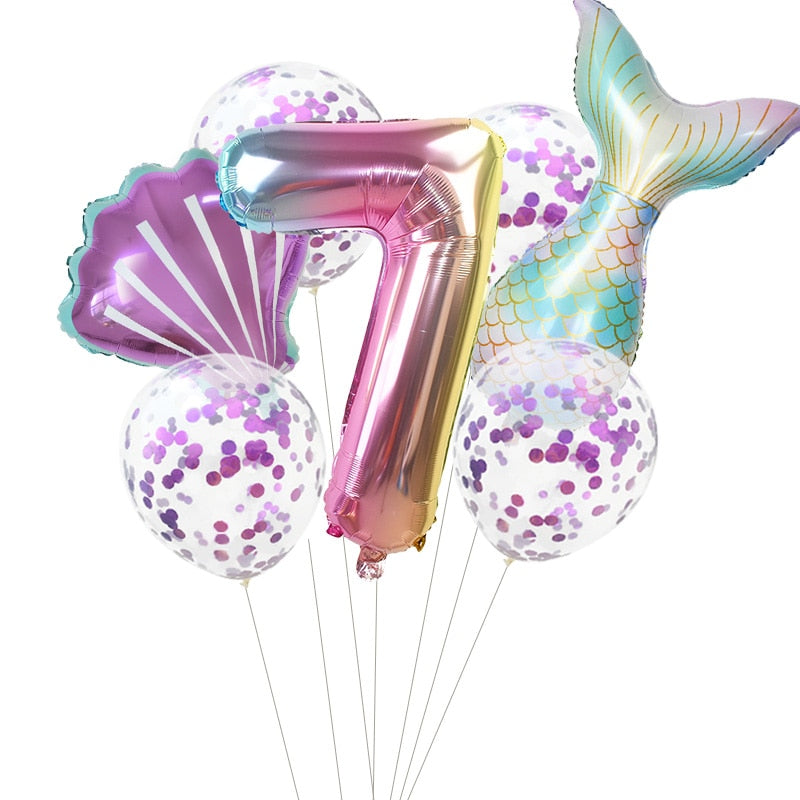 Little Mermaid Party Balloons 32inch Number Foil Balloon Kids Birthday Party Decoration Supplies Baby Shower Decor Helium Globos