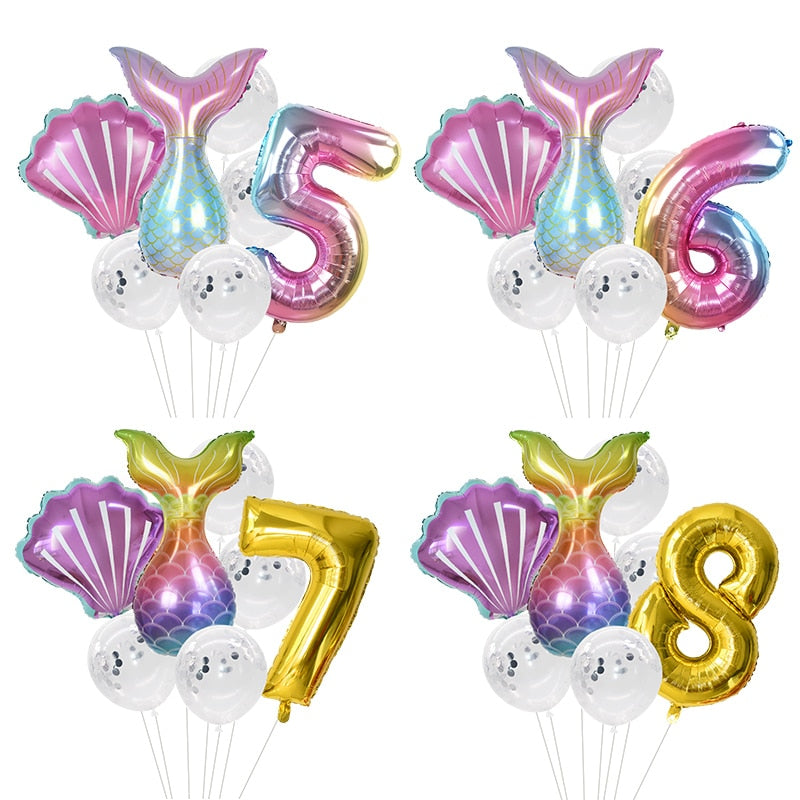 Little Mermaid Party Balloons 32inch Number Foil Balloon Kids Birthday Party Decoration Supplies Baby Shower Decor Helium Globos