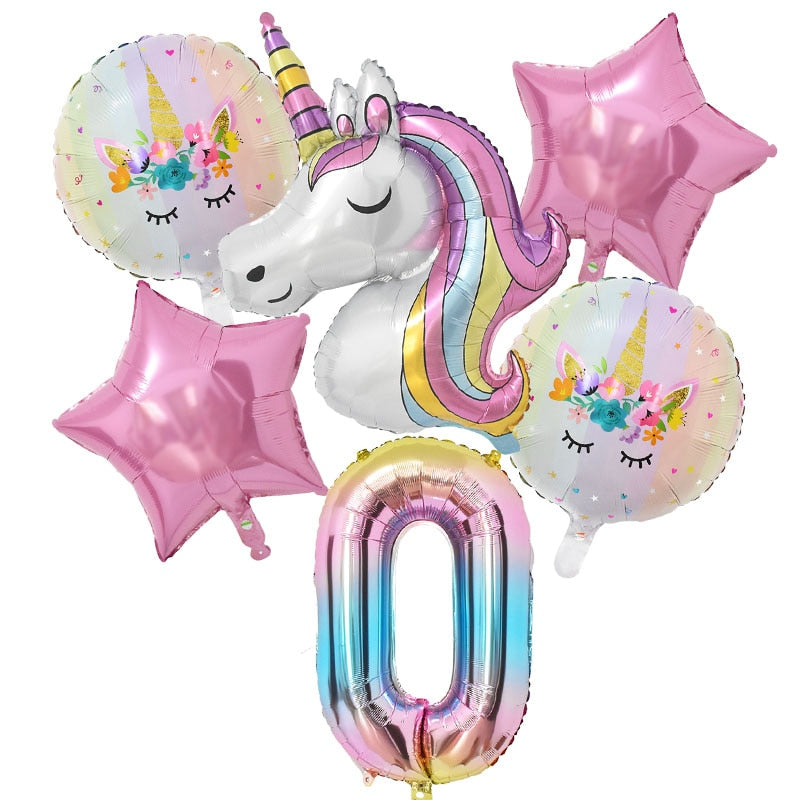 1 Set Rainbow Unicorn Foil Balloons and Cups
