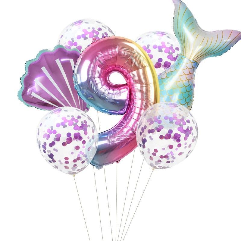 Little Mermaid Party Balloons 32inch Number Foil Balloon Kids Birthday Party Decoration Supplies Baby Shower Decor Helium Globos