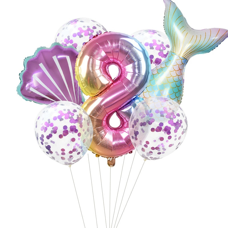 Little Mermaid Party Balloons 32inch Number Foil Balloon Kids Birthday Party Decoration Supplies Baby Shower Decor Helium Globos