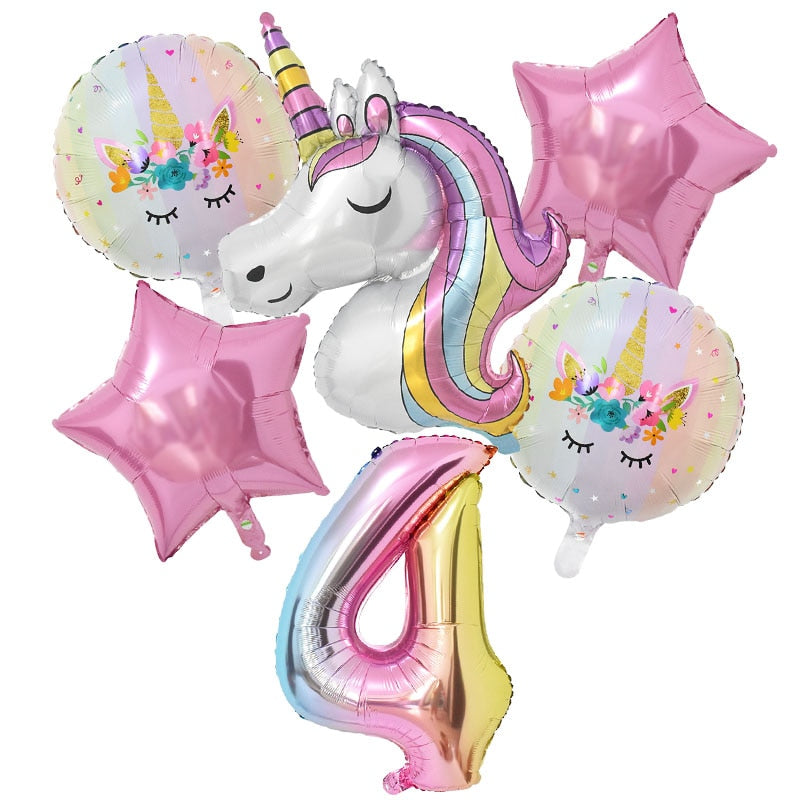 1 Set Rainbow Unicorn Foil Balloons and Cups