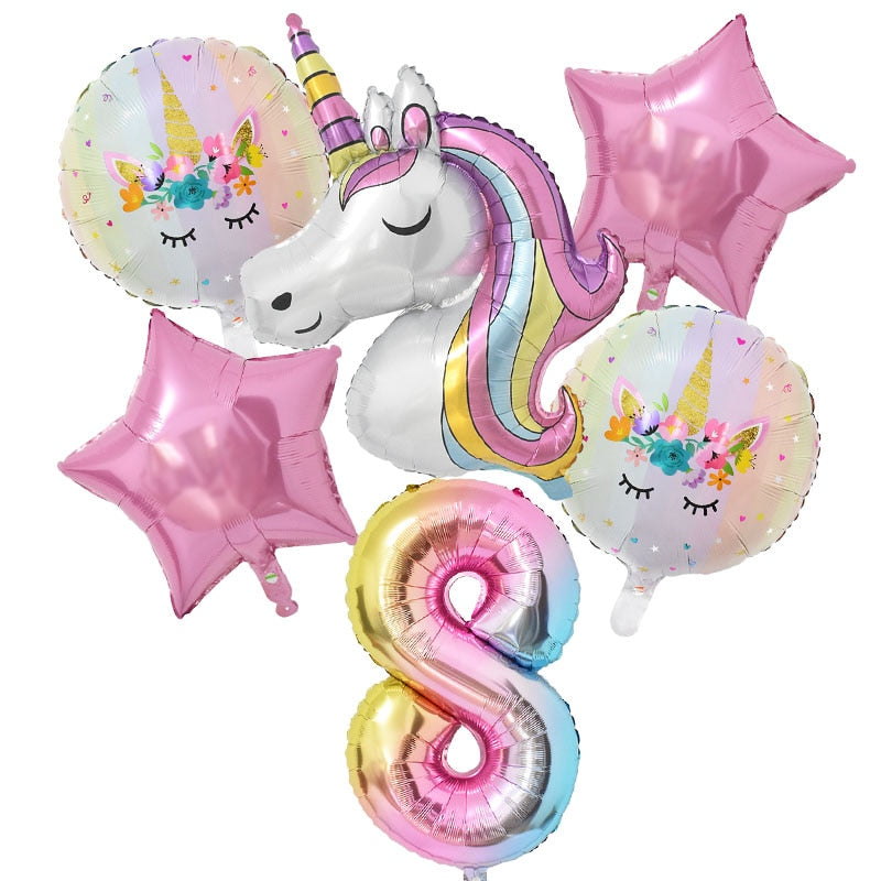 1 Set Rainbow Unicorn Foil Balloons and Cups