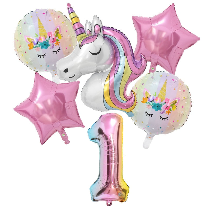 1 Set Rainbow Unicorn Foil Balloons and Cups