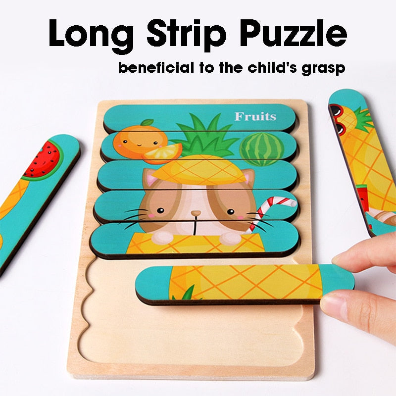 Double Sided Strip 3D Puzzles Wooden Montessori Materials Educational Toy