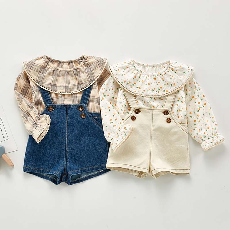 Spring and Autumn Kids Jumpsuit Korean Fashion Children Denim Shorts