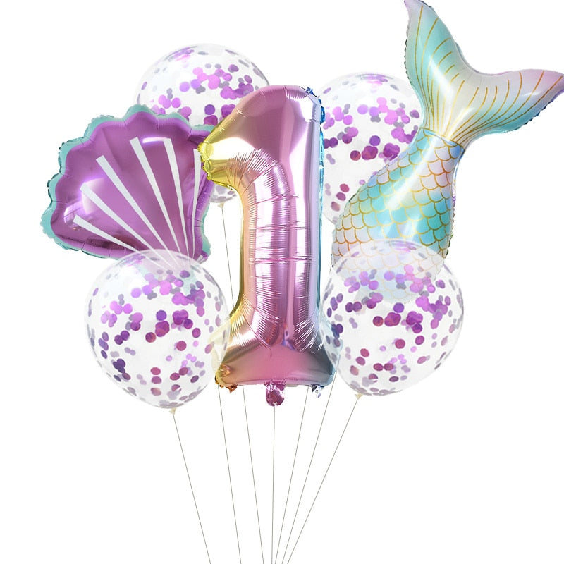 Little Mermaid Party Balloons 32inch Number Foil Balloon Kids Birthday Party Decoration Supplies Baby Shower Decor Helium Globos