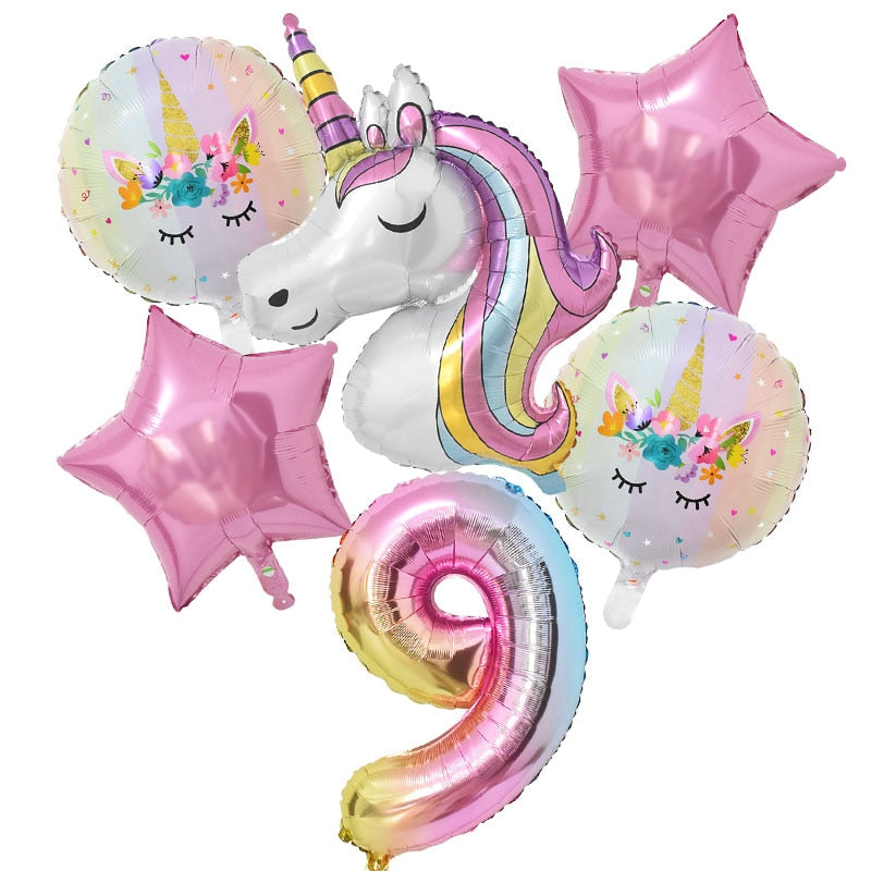 1 Set Rainbow Unicorn Foil Balloons and Cups