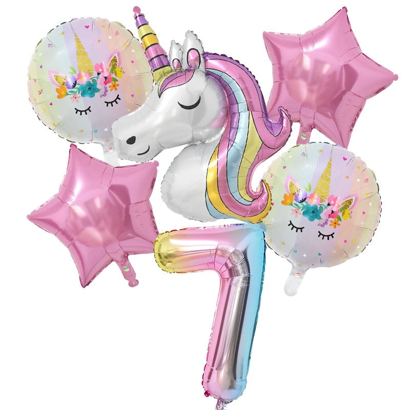 1 Set Rainbow Unicorn Foil Balloons and Cups