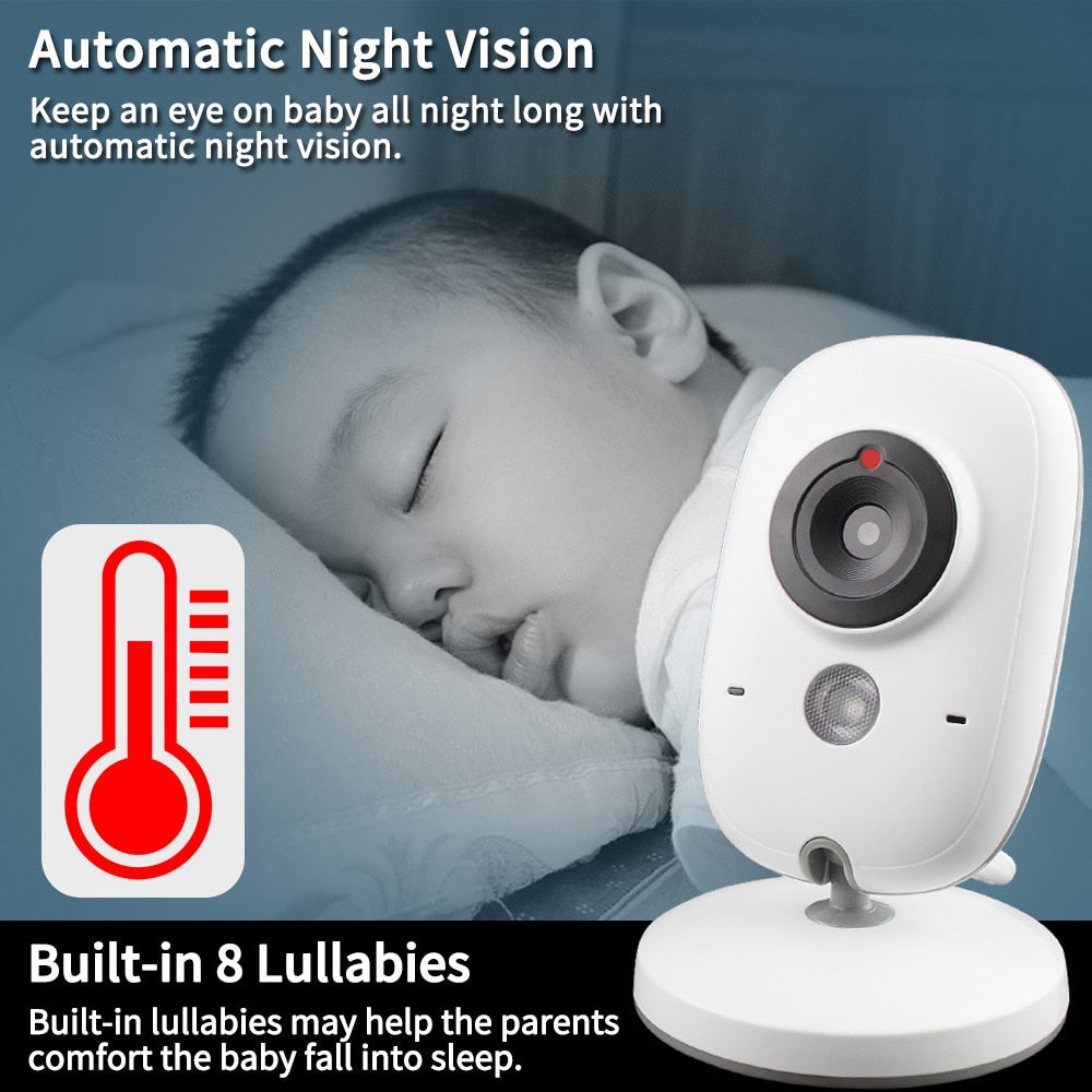 3.2 inch Wireless Video Color Baby Monitor High Resolution Baby Nanny Security Camera Night Vision Temperature Monitoring