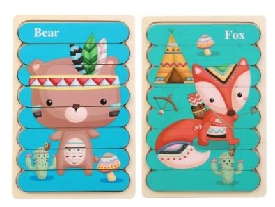 Double Sided Strip 3D Puzzles Wooden Montessori Materials Educational Toy