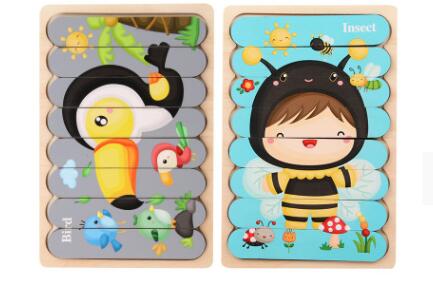 Double Sided Strip 3D Puzzles Wooden Montessori Materials Educational Toy