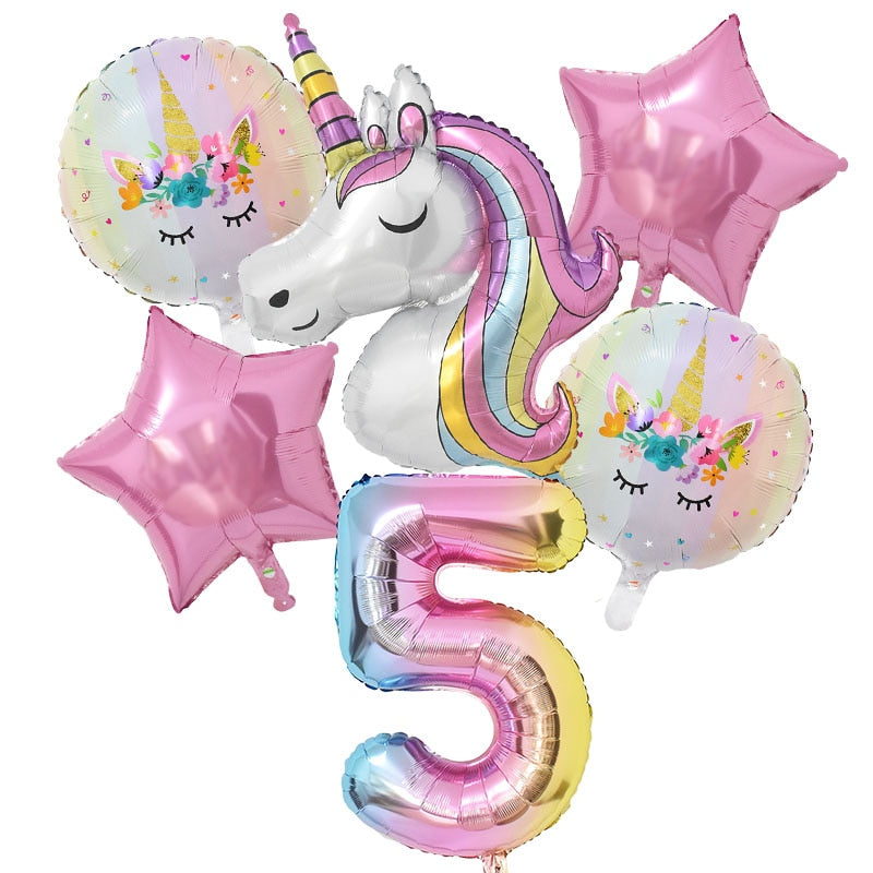 1 Set Rainbow Unicorn Foil Balloons and Cups