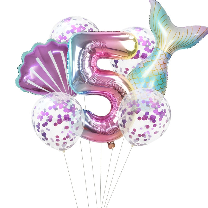 Little Mermaid Party Balloons 32inch Number Foil Balloon Kids Birthday Party Decoration Supplies Baby Shower Decor Helium Globos
