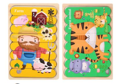 Double Sided Strip 3D Puzzles Wooden Montessori Materials Educational Toy