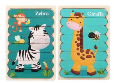 Double Sided Strip 3D Puzzles Wooden Montessori Materials Educational Toy