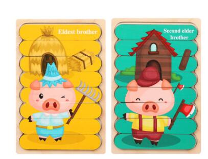 Double Sided Strip 3D Puzzles Wooden Montessori Materials Educational Toy