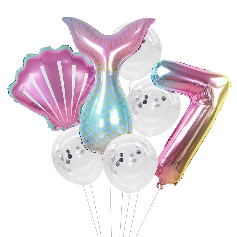 Little Mermaid Party Balloons 32inch Number Foil Balloon Kids Birthday Party Decoration Supplies Baby Shower Decor Helium Globos