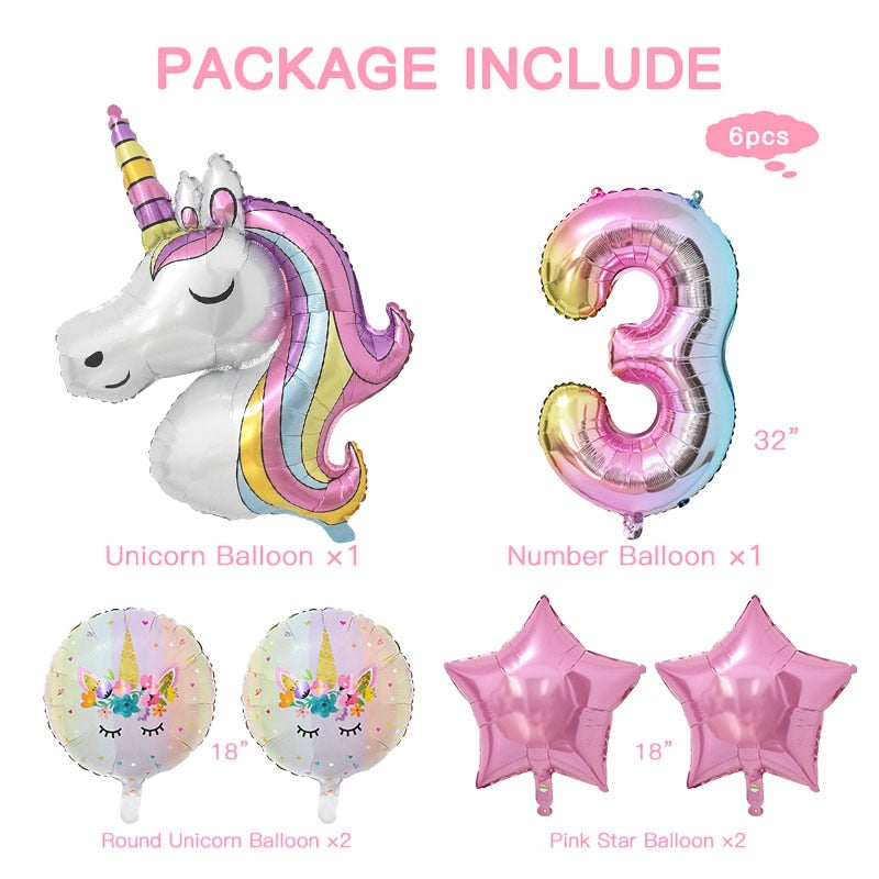 1 Set Rainbow Unicorn Foil Balloons and Cups