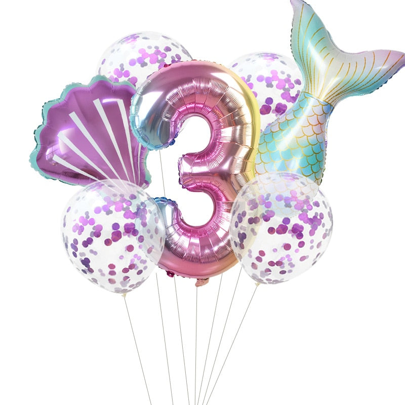 Little Mermaid Party Balloons 32inch Number Foil Balloon Kids Birthday Party Decoration Supplies Baby Shower Decor Helium Globos