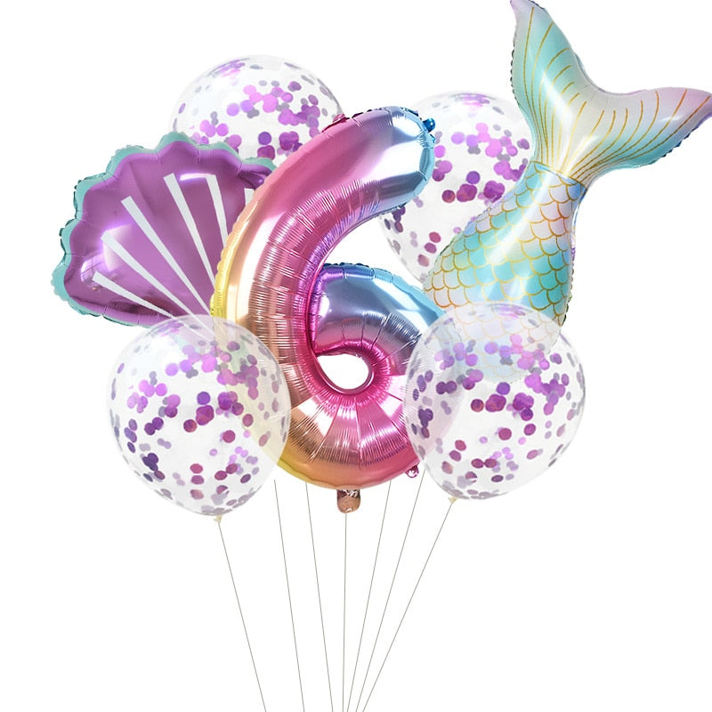 Little Mermaid Party Balloons 32inch Number Foil Balloon Kids Birthday Party Decoration Supplies Baby Shower Decor Helium Globos