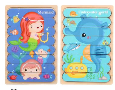 Double Sided Strip 3D Puzzles Wooden Montessori Materials Educational Toy