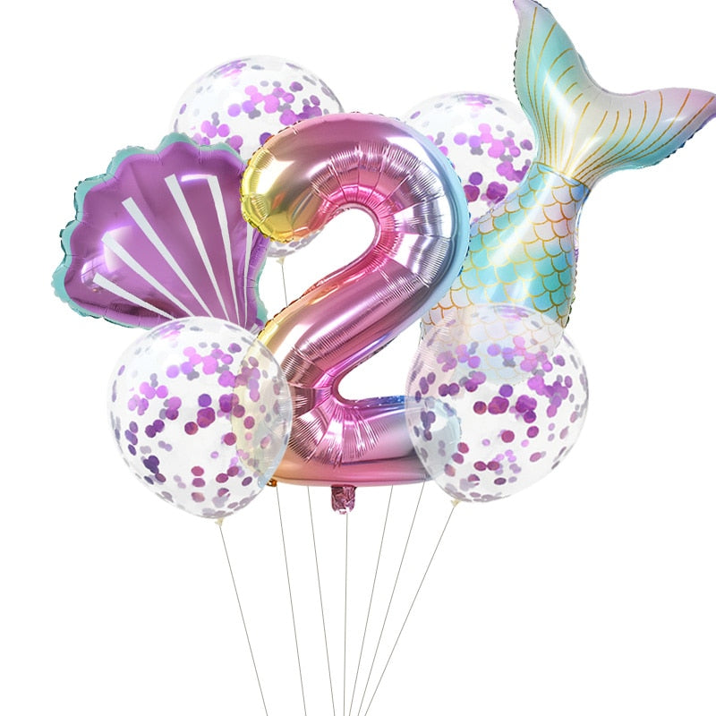 Little Mermaid Party Balloons 32inch Number Foil Balloon Kids Birthday Party Decoration Supplies Baby Shower Decor Helium Globos