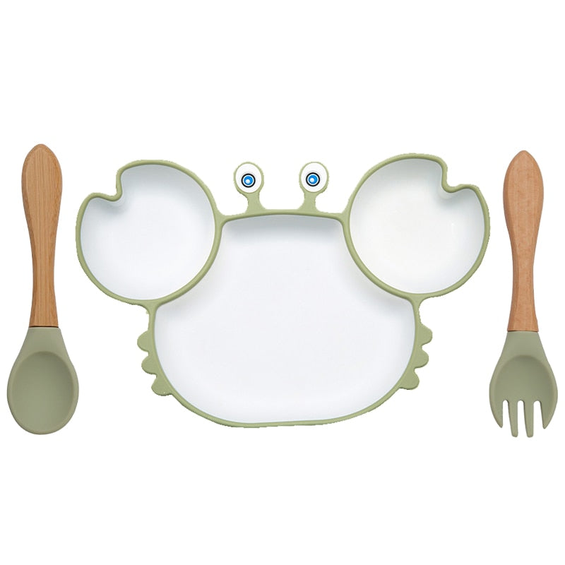 Bowls, Plates and Spoons Set Crab Design Silicone Feeding Non-Slip