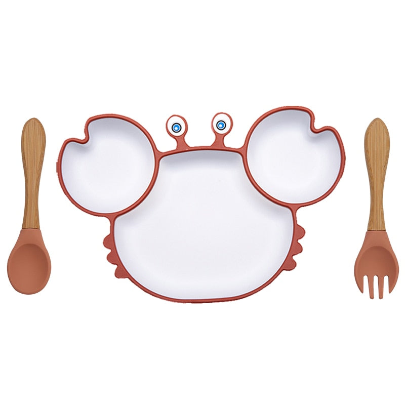 Bowls, Plates and Spoons Set Crab Design Silicone Feeding Non-Slip