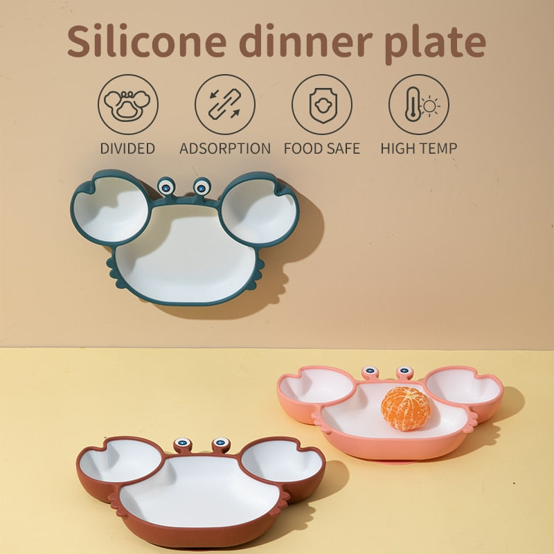 Bowls, Plates and Spoons Set Crab Design Silicone Feeding Non-Slip