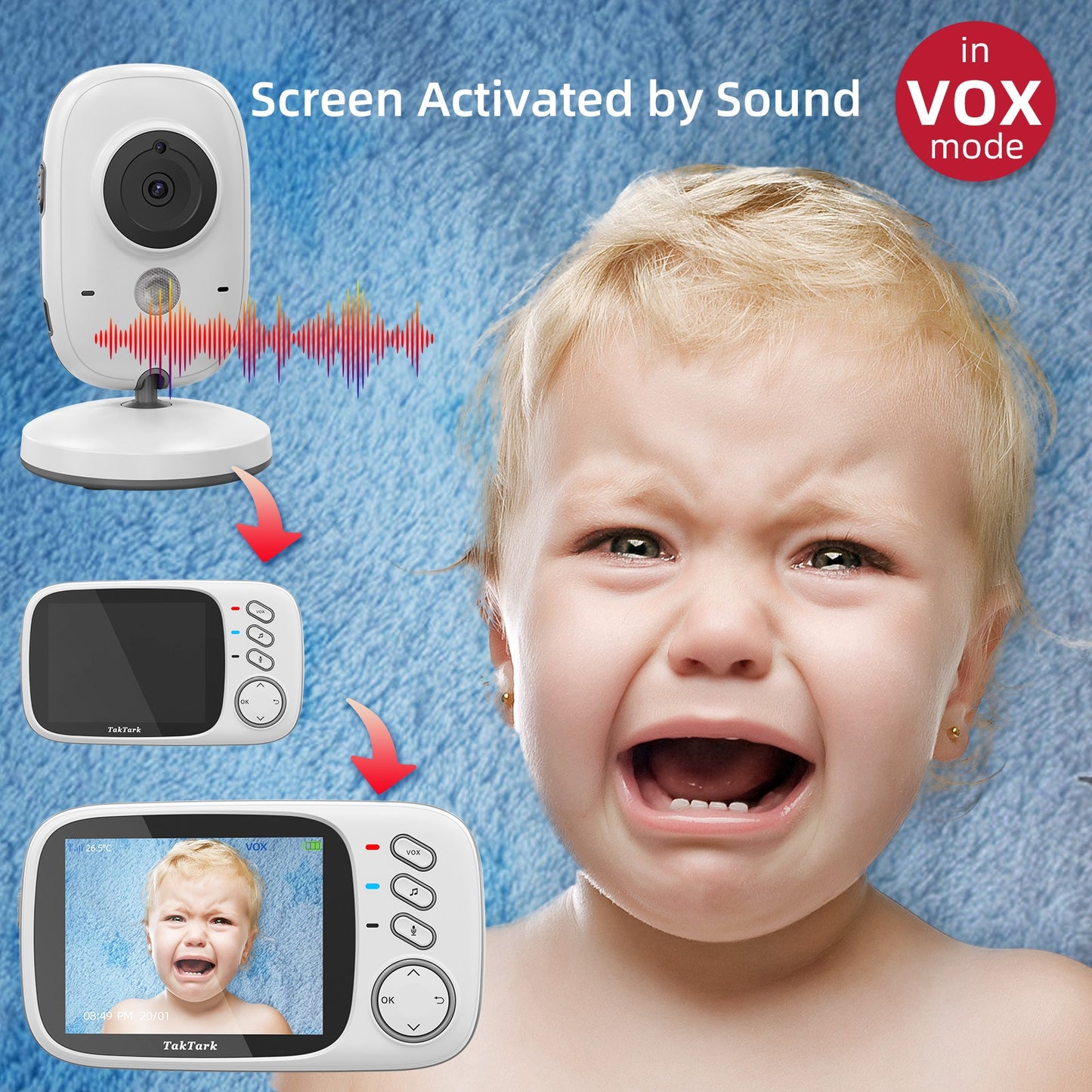 3.2 inch Wireless Video Color Baby Monitor High Resolution Baby Nanny Security Camera Night Vision Temperature Monitoring