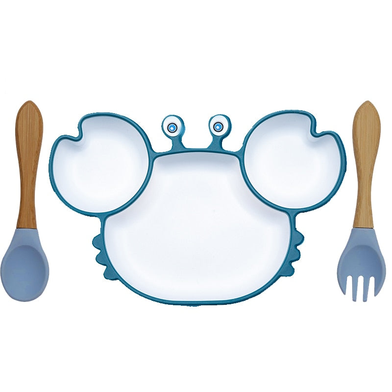 Bowls, Plates and Spoons Set Crab Design Silicone Feeding Non-Slip