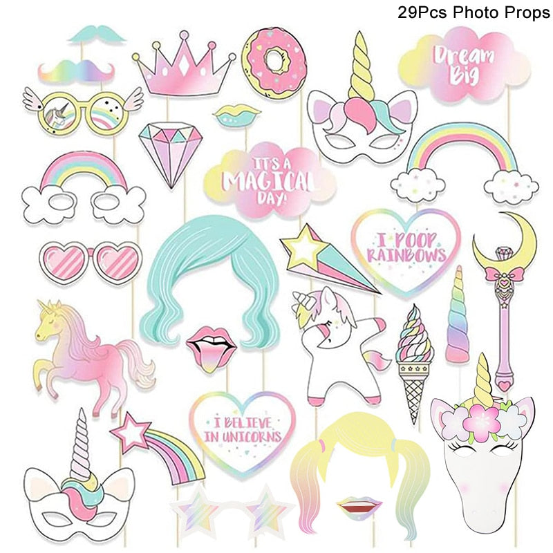 1 Set Rainbow Unicorn Foil Balloons and Cups