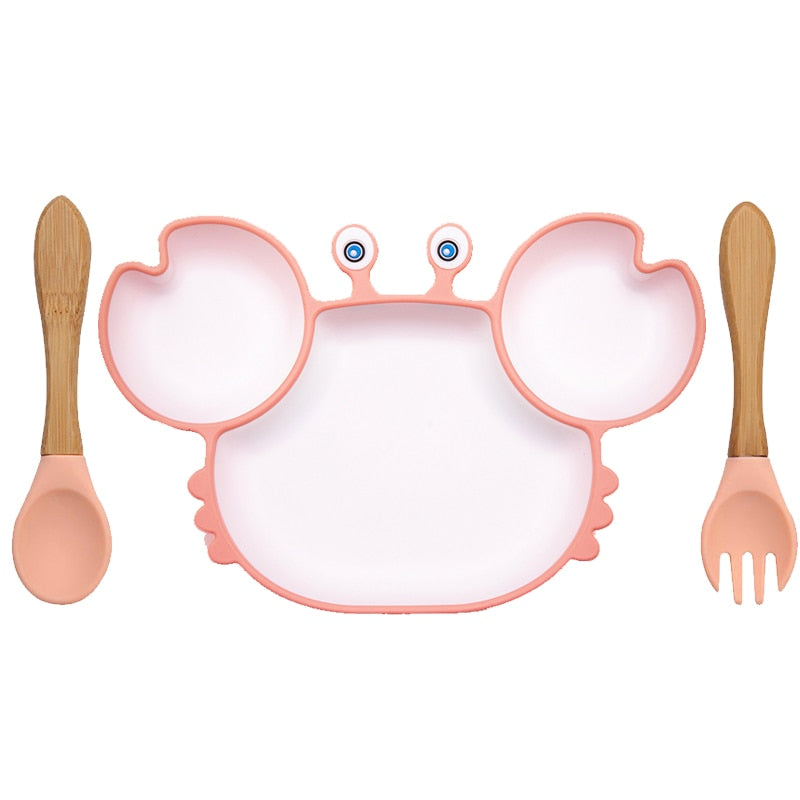 Bowls, Plates and Spoons Set Crab Design Silicone Feeding Non-Slip