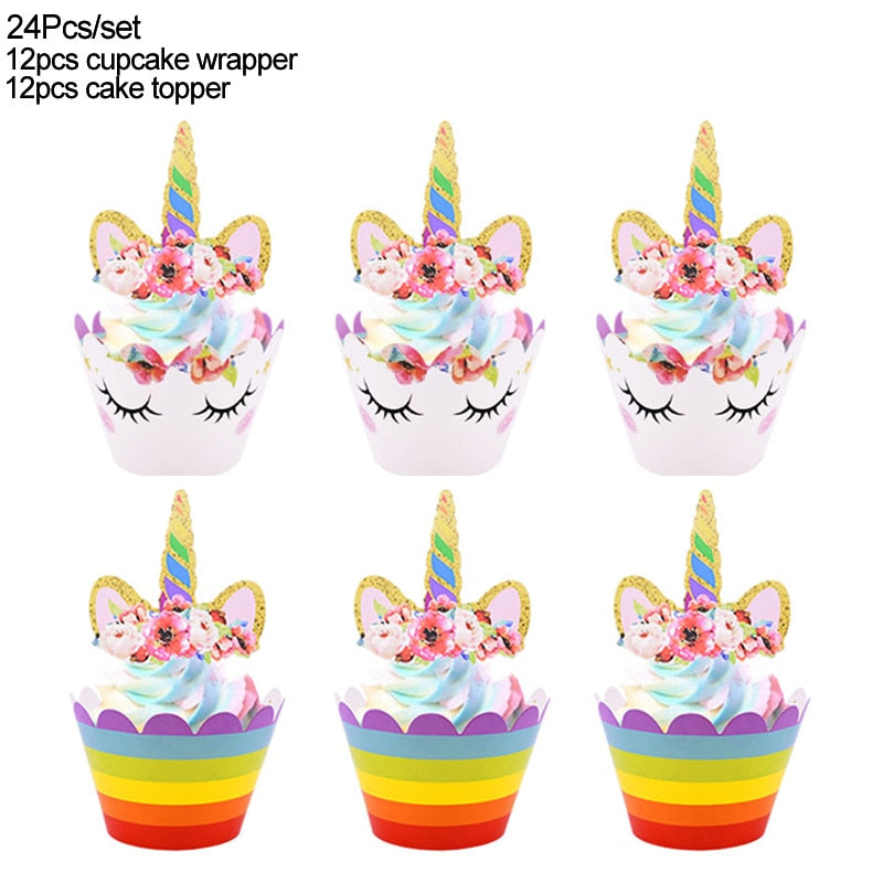 1 Set Rainbow Unicorn Foil Balloons and Cups