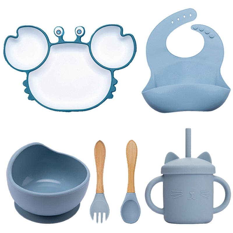 Bowls, Plates and Spoons Set Crab Design Silicone Feeding Non-Slip
