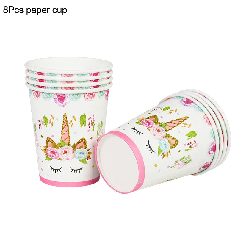 1 Set Rainbow Unicorn Foil Balloons and Cups