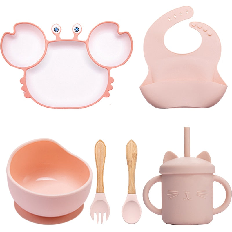 Bowls, Plates and Spoons Set Crab Design Silicone Feeding Non-Slip