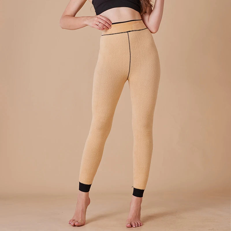 Winter Warm Plush Solid Color Velvet High Waist Leggins