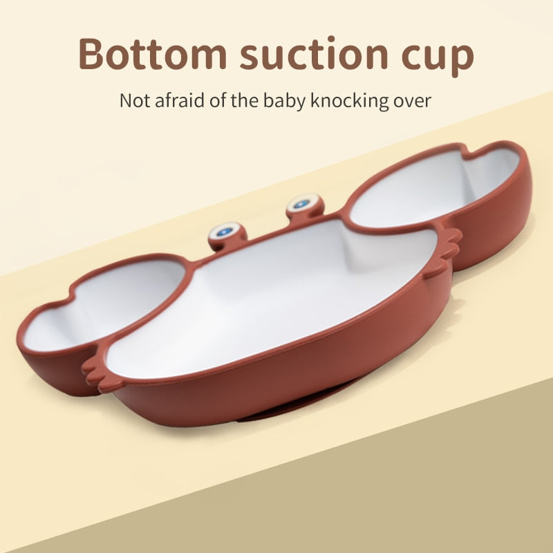 Bowls, Plates and Spoons Set Crab Design Silicone Feeding Non-Slip