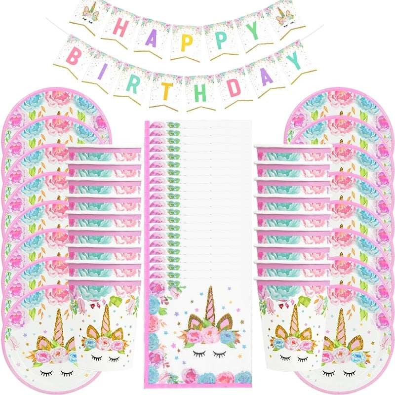 1 Set Rainbow Unicorn Foil Balloons and Cups