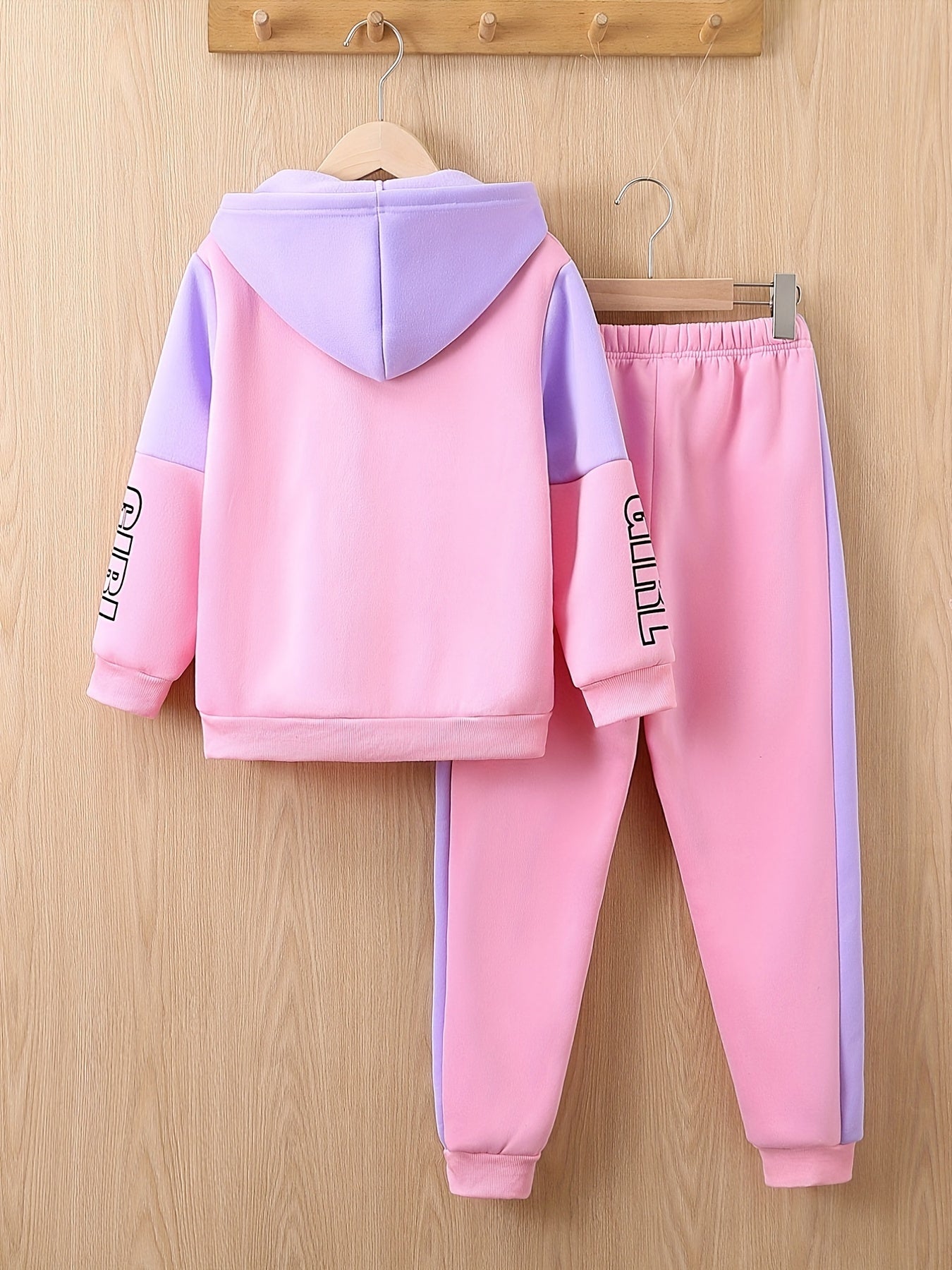 Girls 2-pcs Butterfly Print Fleece Hooded Sweatshirt For 4-12 Years Old,